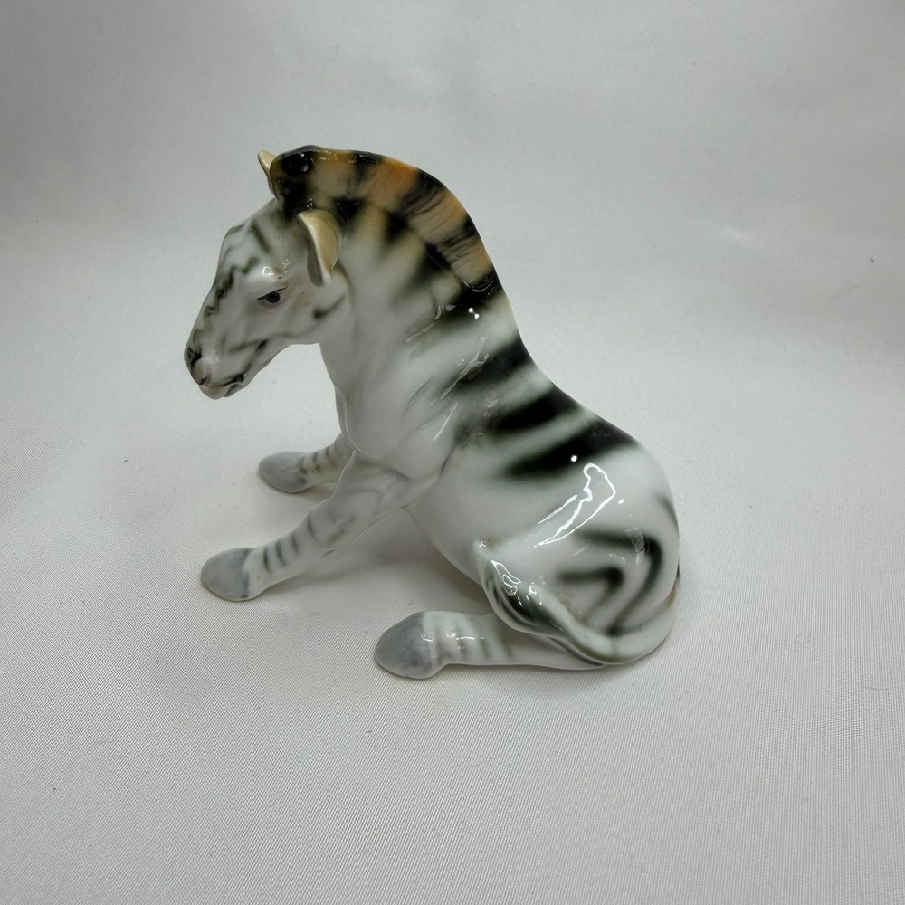 Vintage Zebra Figurine Bone China Miniature Sitting Lying Animal Taiwan Glazed 4